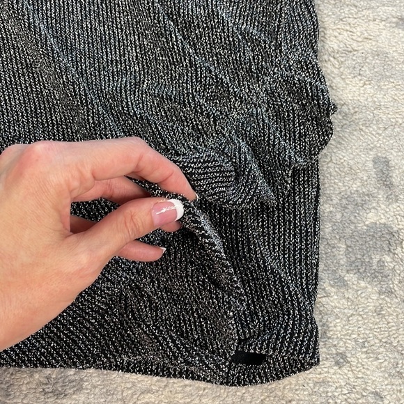 IRO Noize Ruffled Wrap Effect Metallic Silver Black Rib Knit Mini Party Dress 34 - Picture 13 of 14